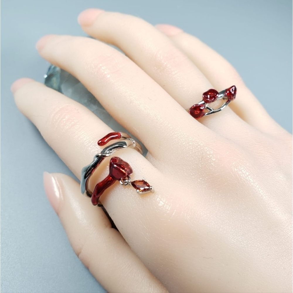 Brand New Set of 2 Silver & Red Stainless Steel Rings